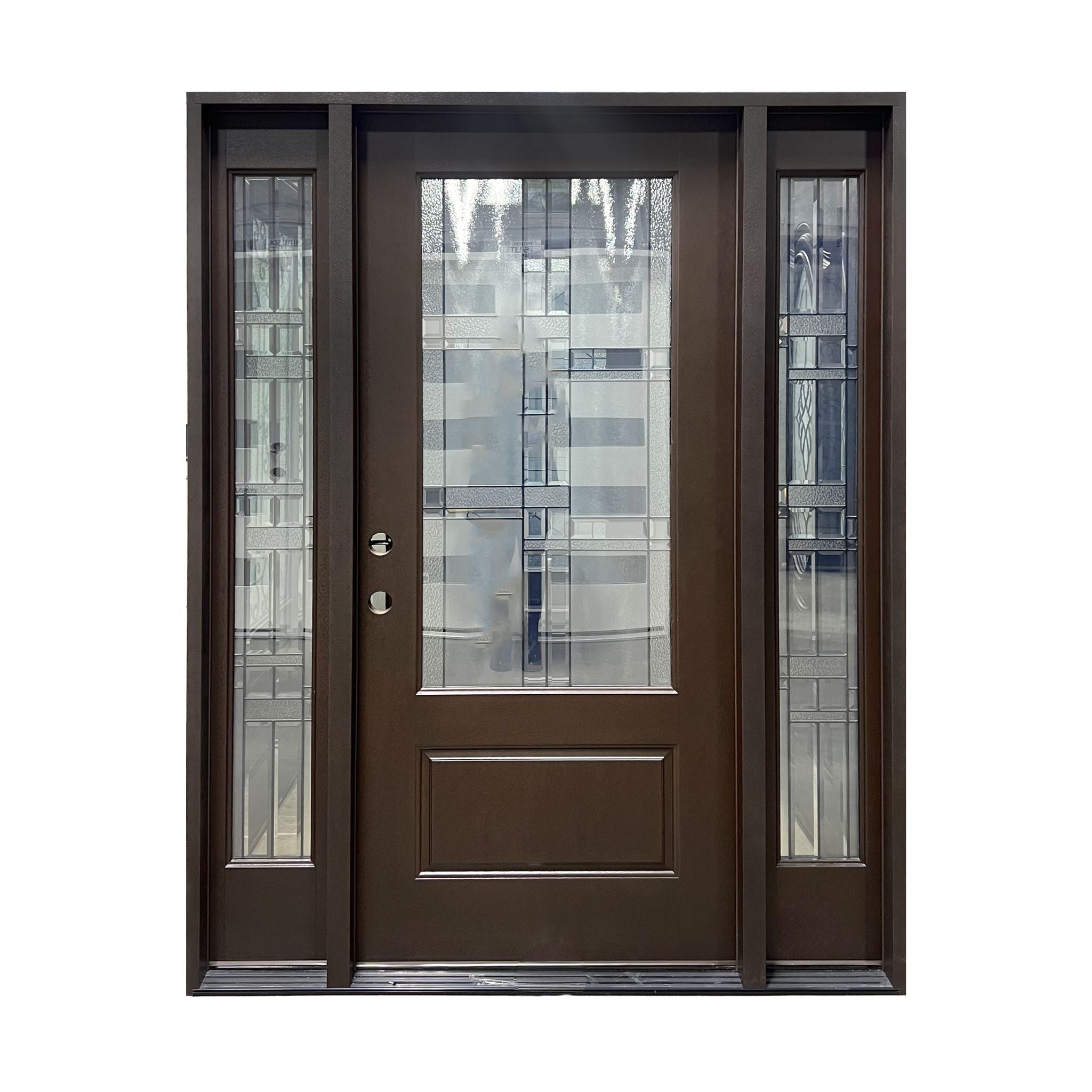 brilliance fiberglass door, brown, decorative glass, sidelites