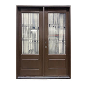 brilliance fiberglass double door, brown, deco glass