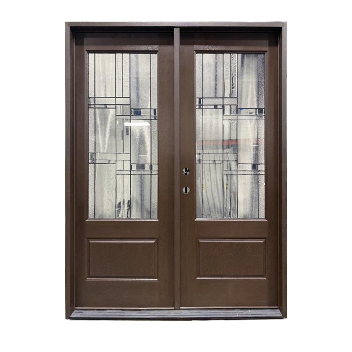 brilliance fiberglass double door, brown, deco glass