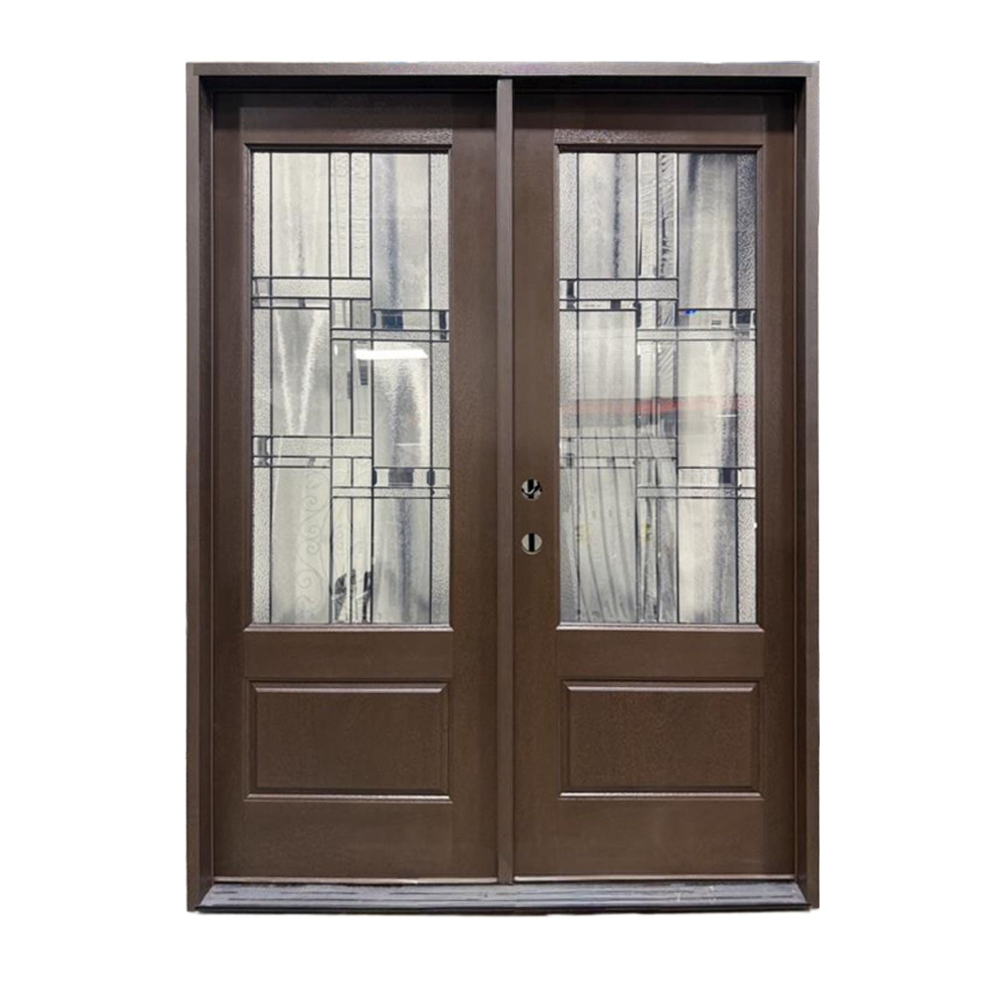 brilliance fiberglass double door, brown, deco glass