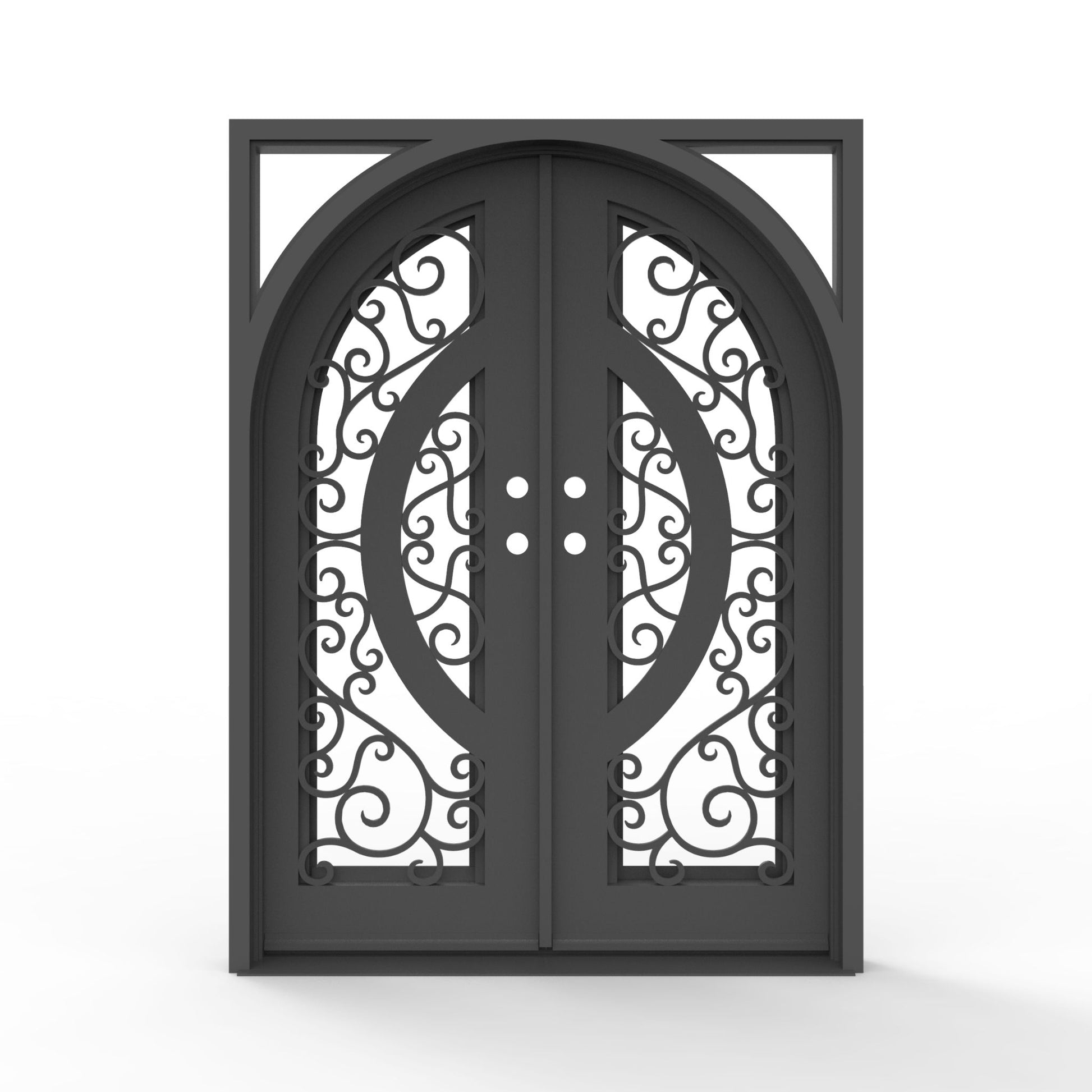 60.5 x 81.5 ornate Brittany iron entry door with clear insulated glass and black scroll iron accents