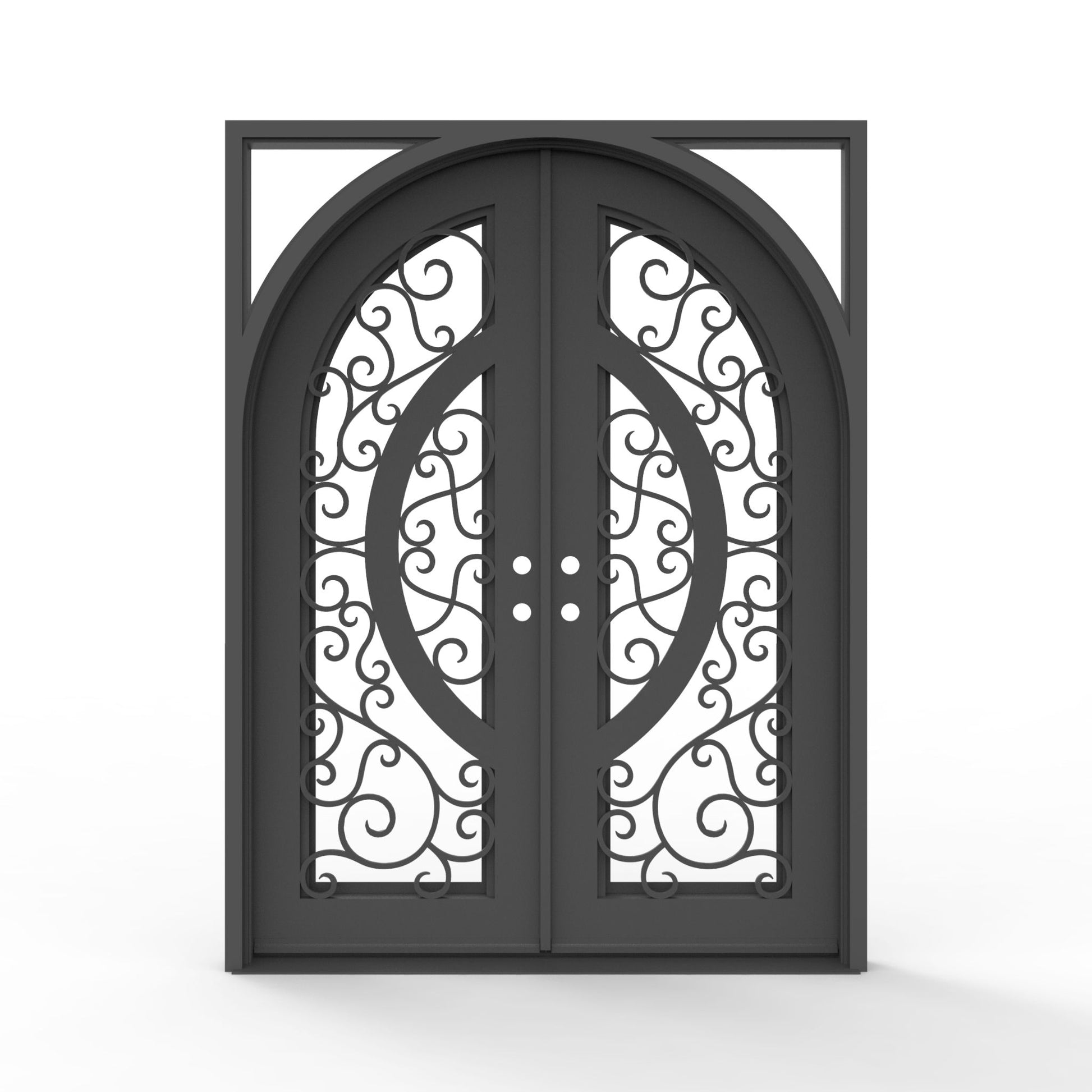73.5 x 97.5 Brittany double iron front door in matte black with insulated clear glass and arched detailing