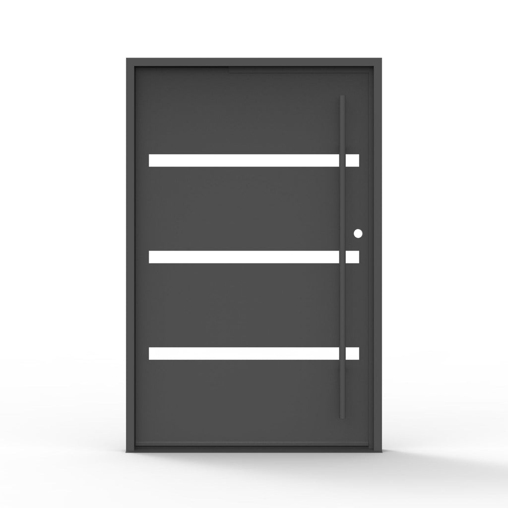 Camargo contemporary iron pivot, clear glass, black finish, front view