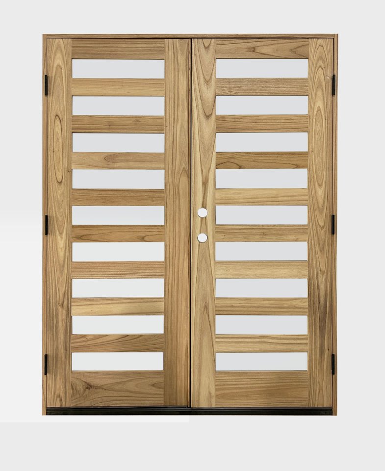 Sahara Series, 9 Lite Thermo-Wood Double Door; Chinchilla Glass; Left Hand Swing; 60.5 in. x 81.5 in. 