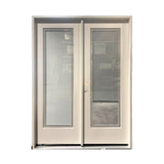 White flush glaze patio door with integrated blinds between glass panels