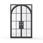 60.5 x 93.25 Geoffrey iron double door with black finish and textured Flemish glass panels