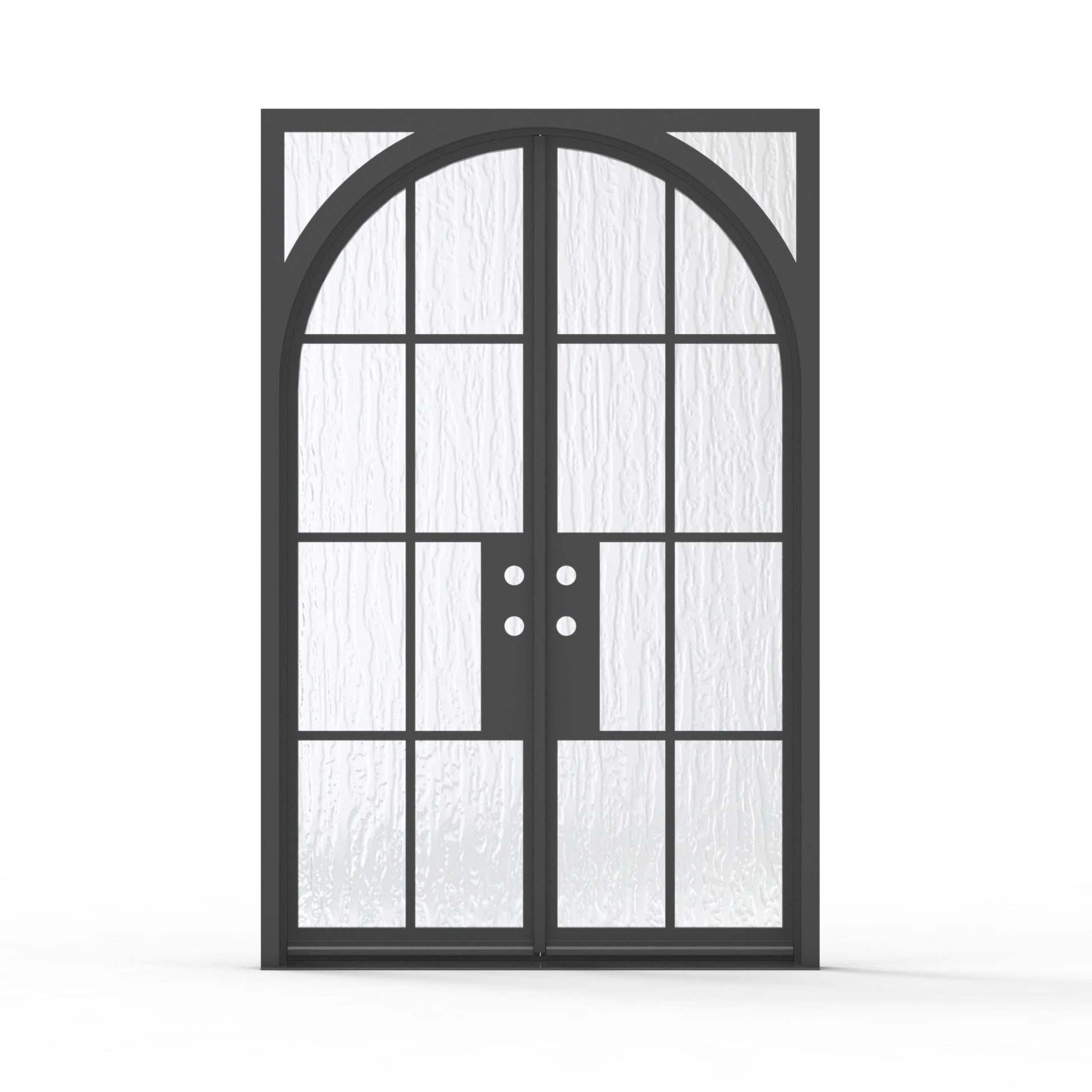 60.5 x 93.25 Geoffrey iron double door with black finish and textured Flemish glass panels