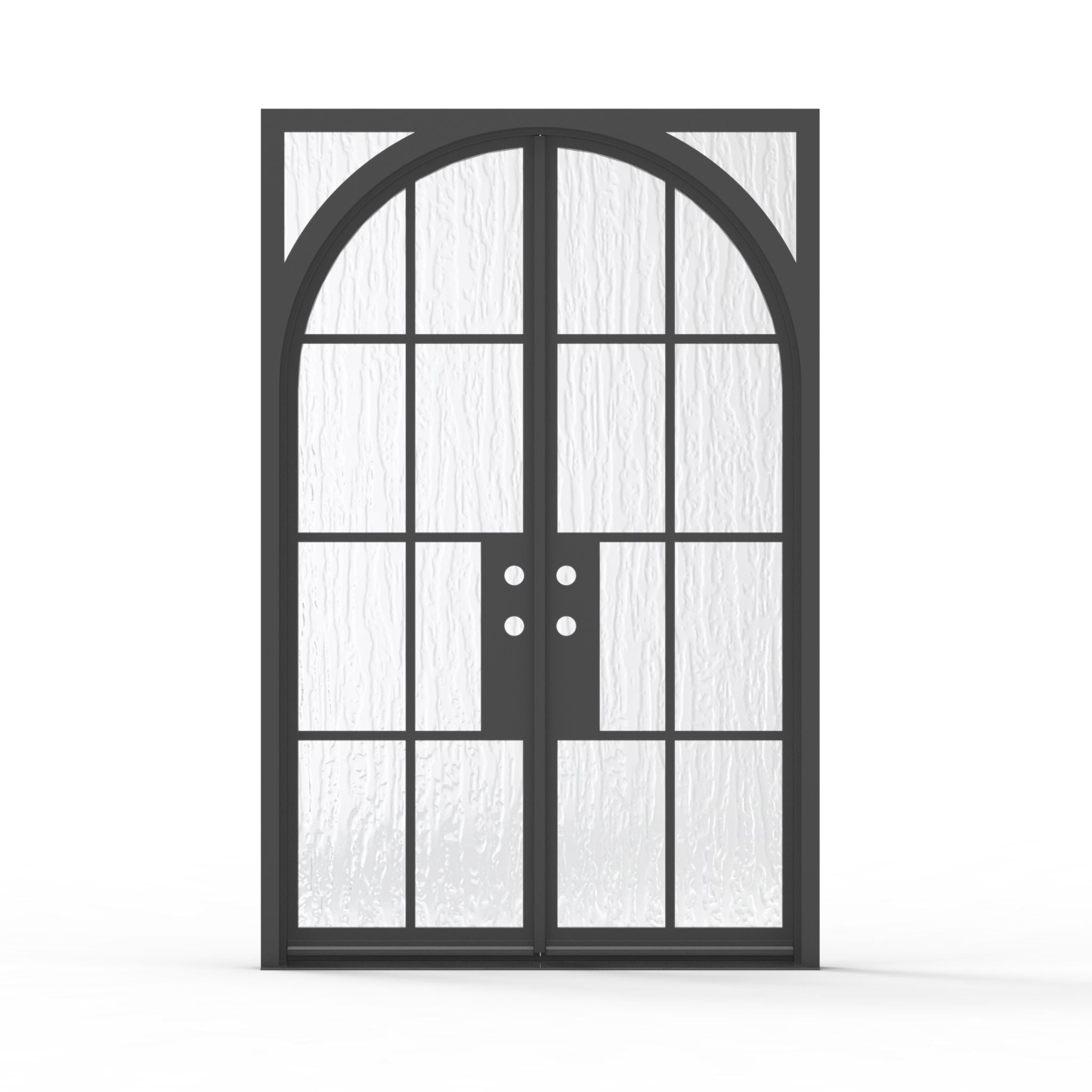 60.5 x 93.25 Geoffrey iron double door with black finish and textured Flemish glass panels