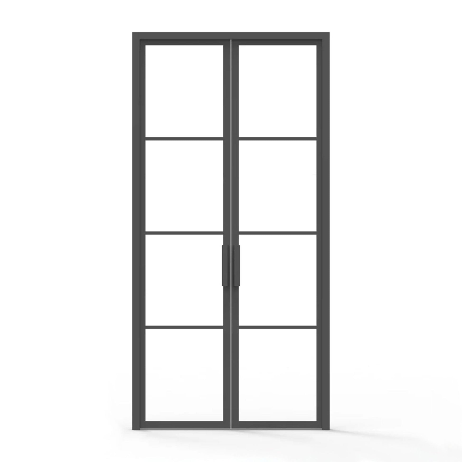 4 lite interior iron door, clear glass, flat handle, 48" x 96"