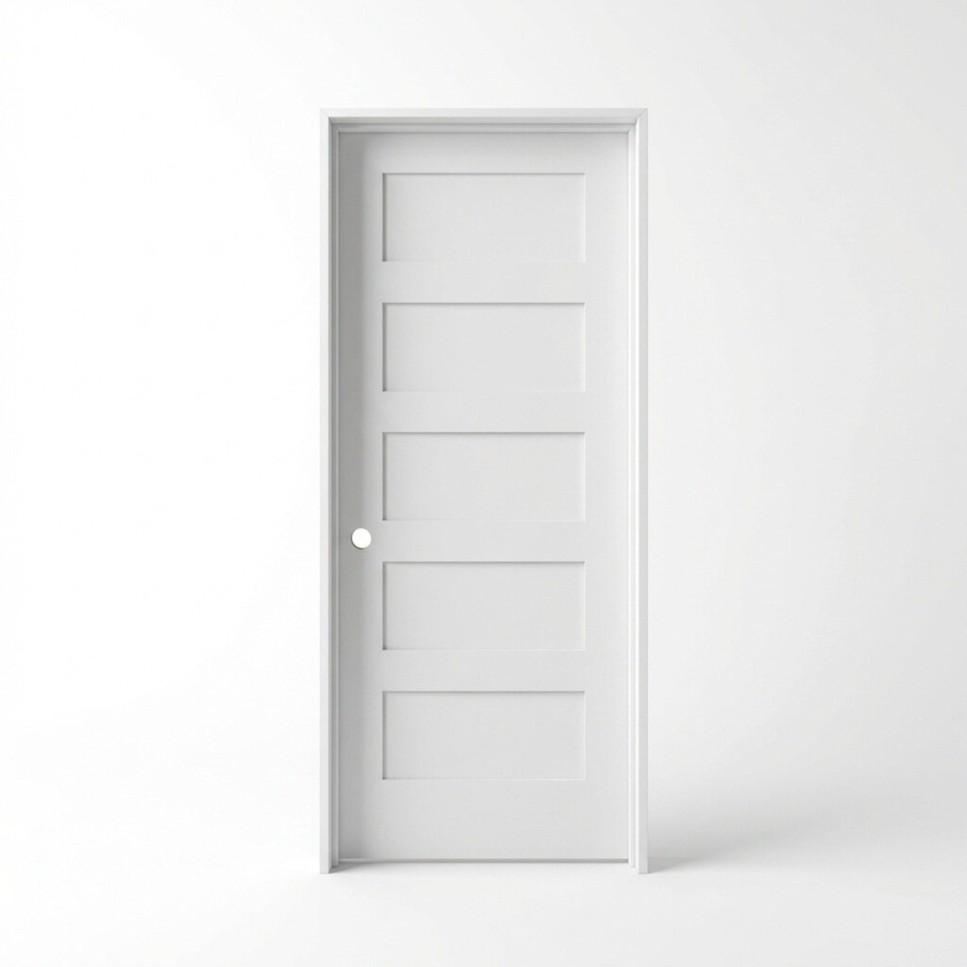 5 panel white primed prehung interior solid core door