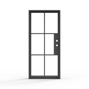 6 Lite Exterior Door, French Steel Material, Clear Glass Panels, Black Finish