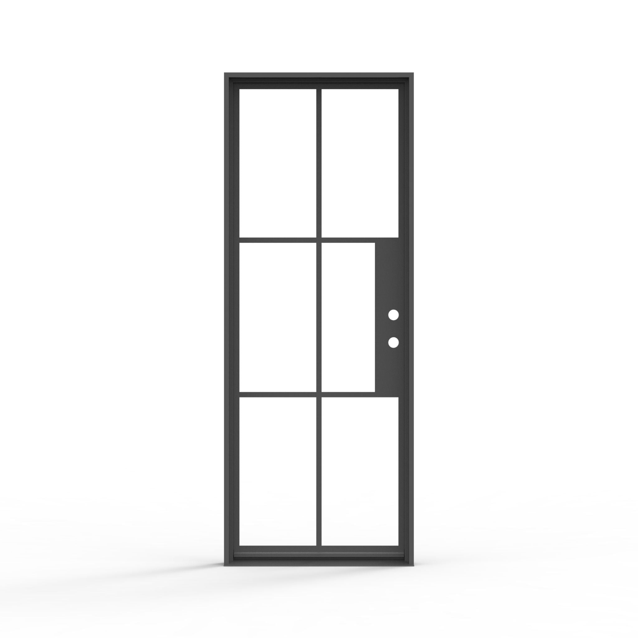 6 Lite Door, French Steel, Clear Glass, Smooth Black Finish, Exterior Door