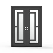 60.5 x 81.5 contemporary double wrought iron front door with mirrored privacy glass and modern grille pattern