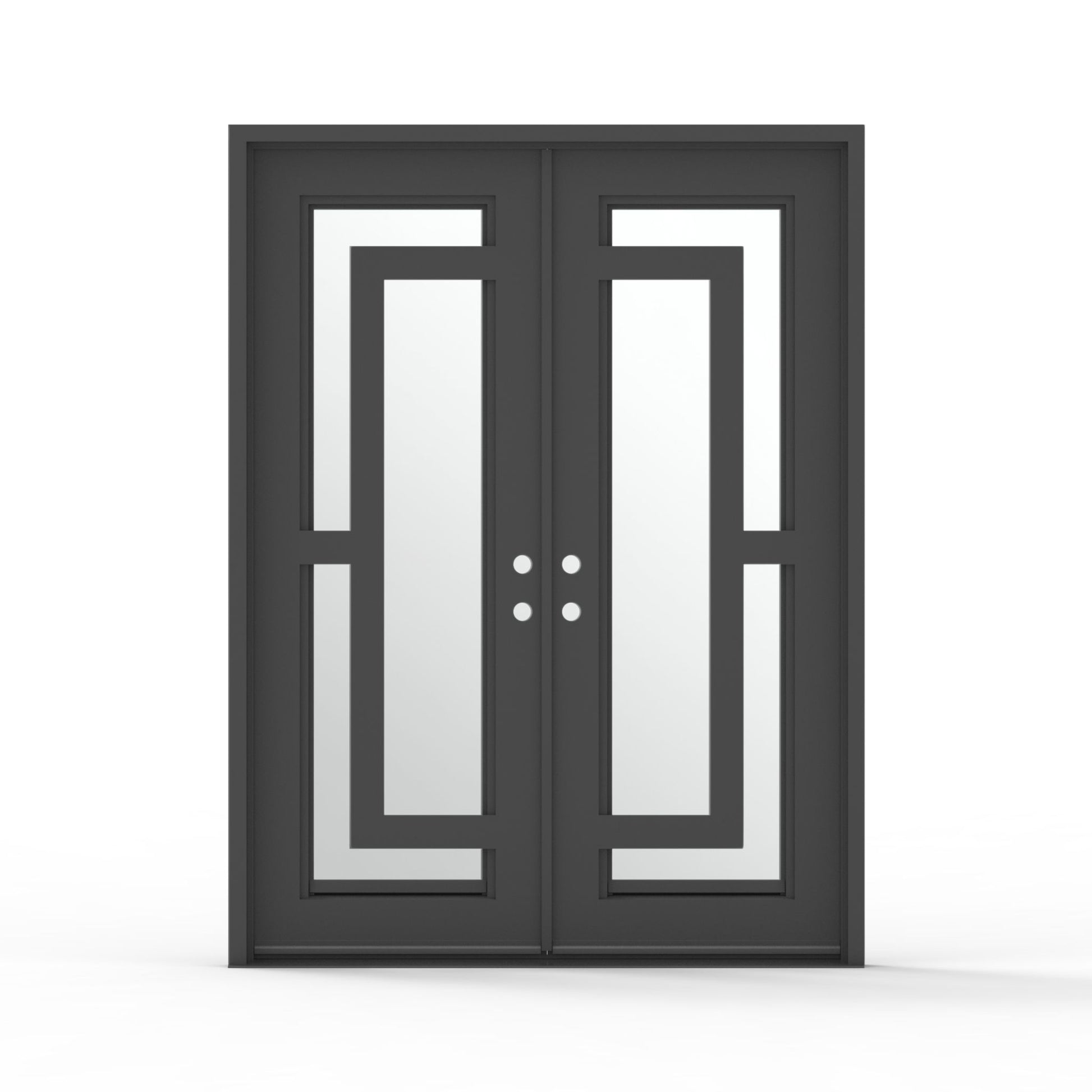 60.5 x 81.5 contemporary double wrought iron front door with mirrored privacy glass and modern grille pattern