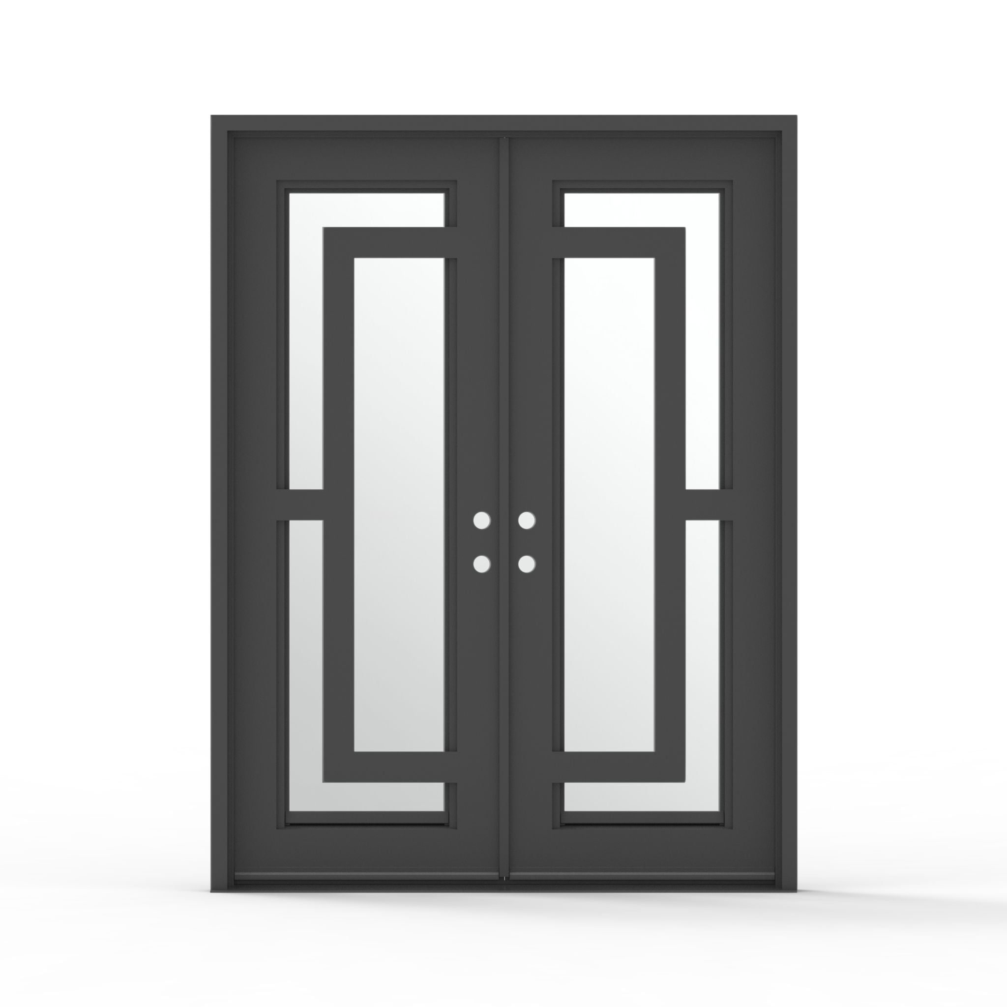 60.5 x 81.5 contemporary double wrought iron front door with mirrored privacy glass and modern grille pattern
