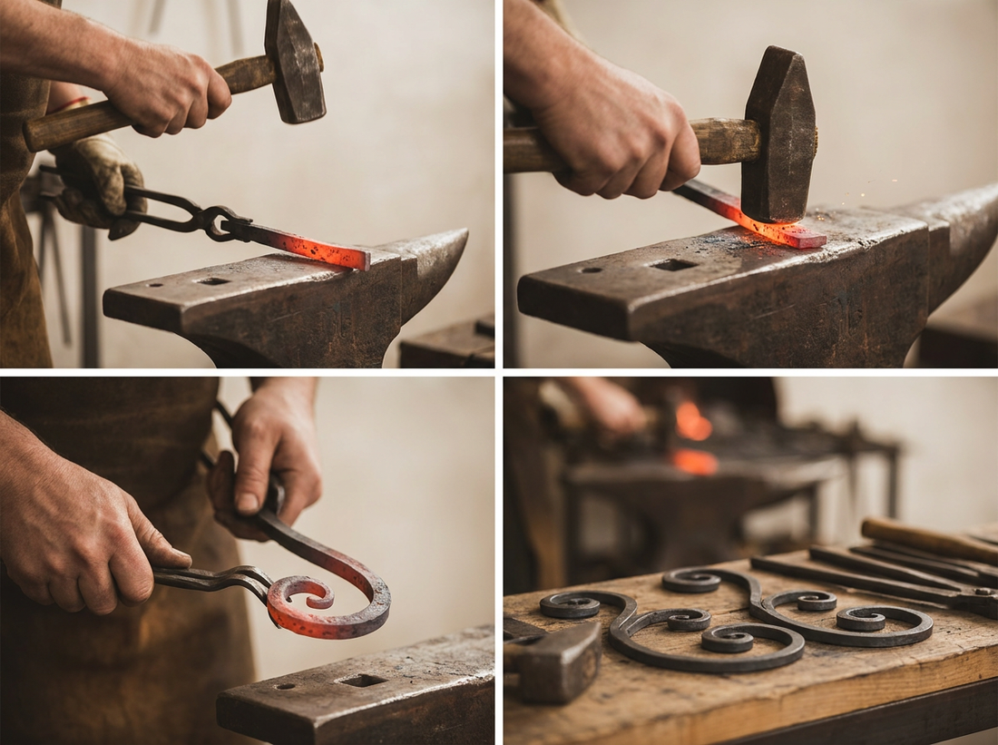 Iron process step 2 — Forge: scrollwork hand-bent and shaped