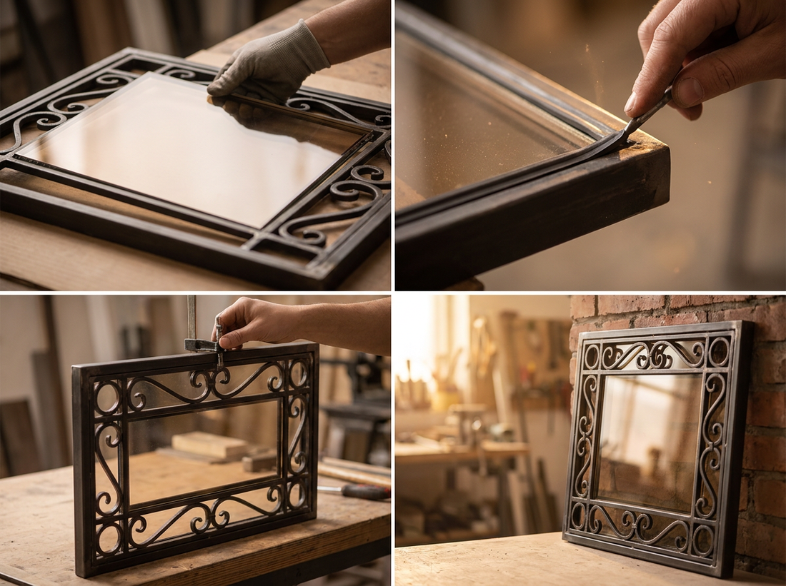 Iron process step 4 — Glaze: insulated low-E glass set behind the iron