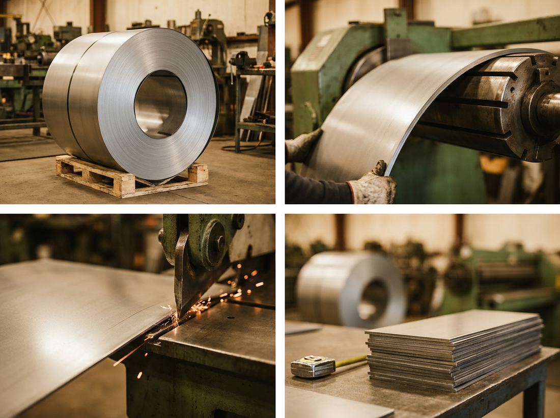 French steel process step 1 — Roll: 12-gauge cold-rolled steel raw material
