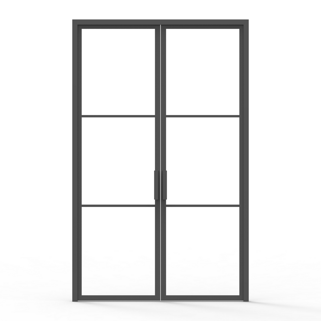 3 Lite French Doors made of steel with a black frame with clear glass providing natural light