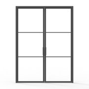 3 lite Black Steel French door with glass panels, steel construction, interior double door set with divided lights