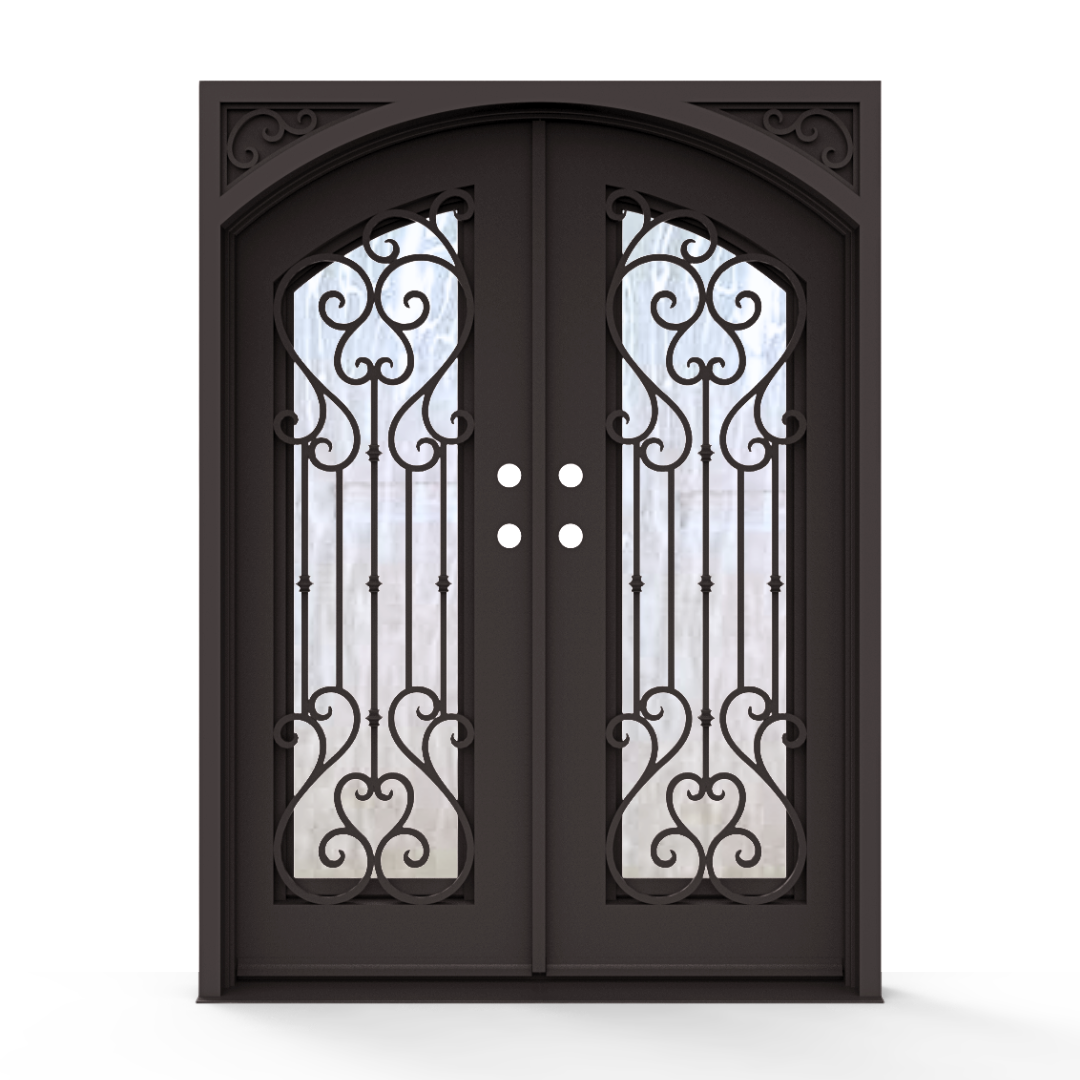 Anastasia Wrought Iron Double Entry Door with Flemish Privacy Glass