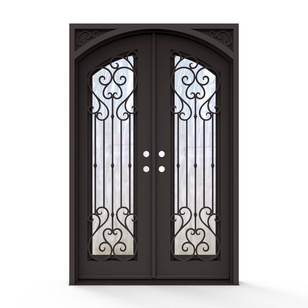 Anastasia Wrought Iron Double Entry Door with Flemish Privacy Glass