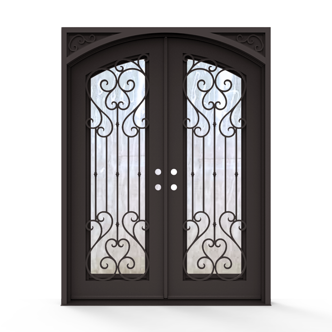Anastasia Wrought Iron Double Entry Door with Flemish Privacy Glass