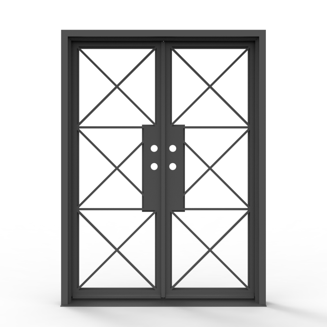Bella Wrought Iron Double Entry Door with Clear Glass