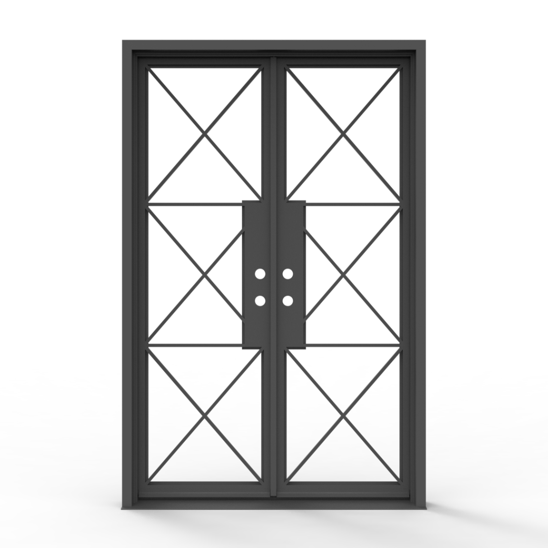 Bella Wrought Iron Double Entry Door with Clear Glass