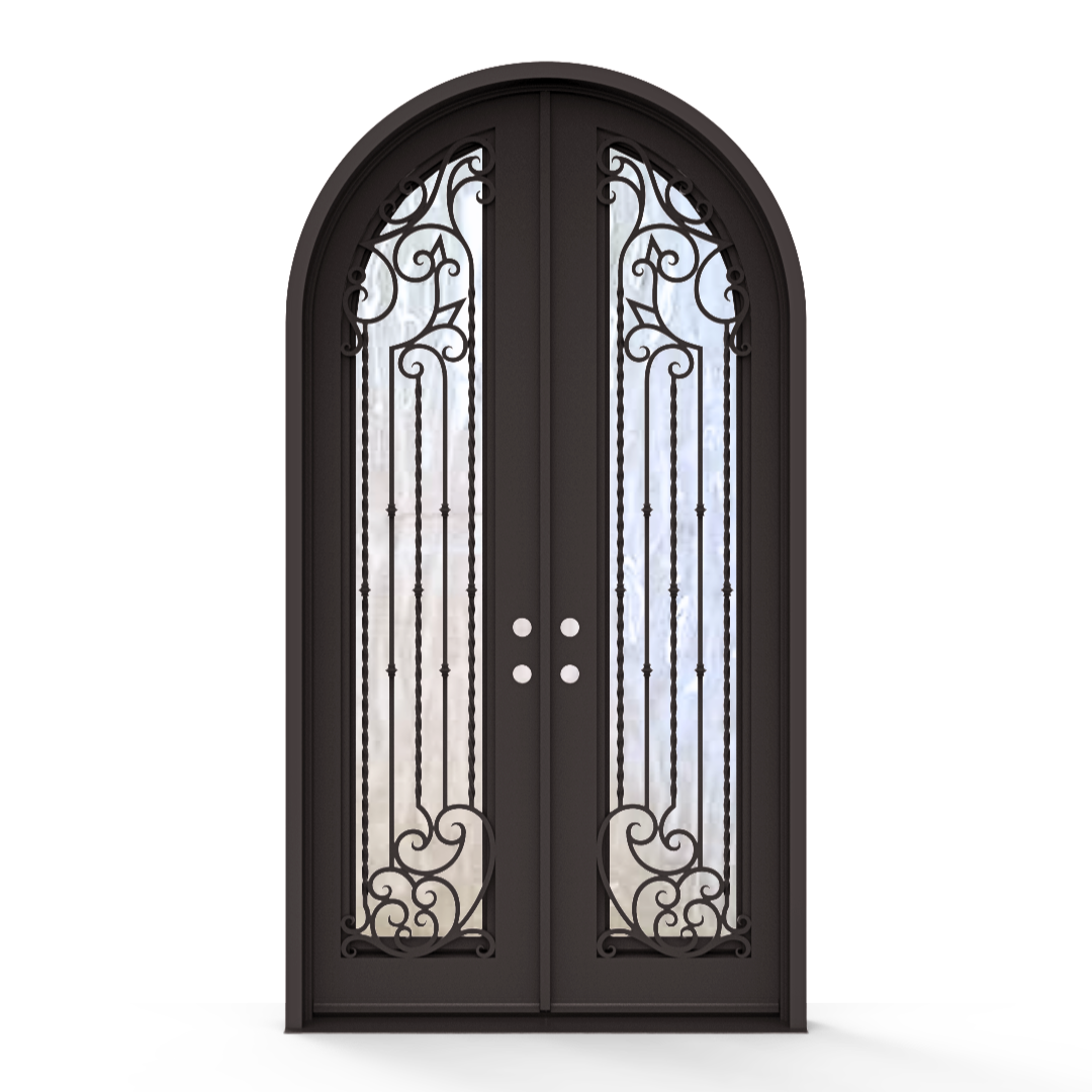 Charles Wrought Iron Double Entry Door with Flemish Privacy Glass