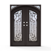 Charles Wrought Iron Double Entry Door with Flemish Privacy Glass
