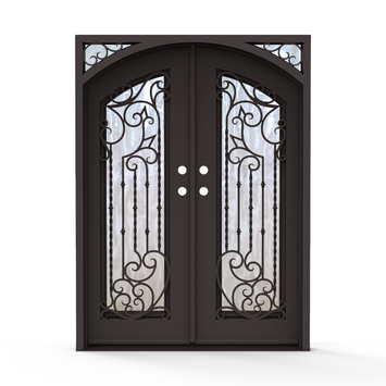 Charles Wrought Iron Double Entry Door with Flemish Privacy Glass