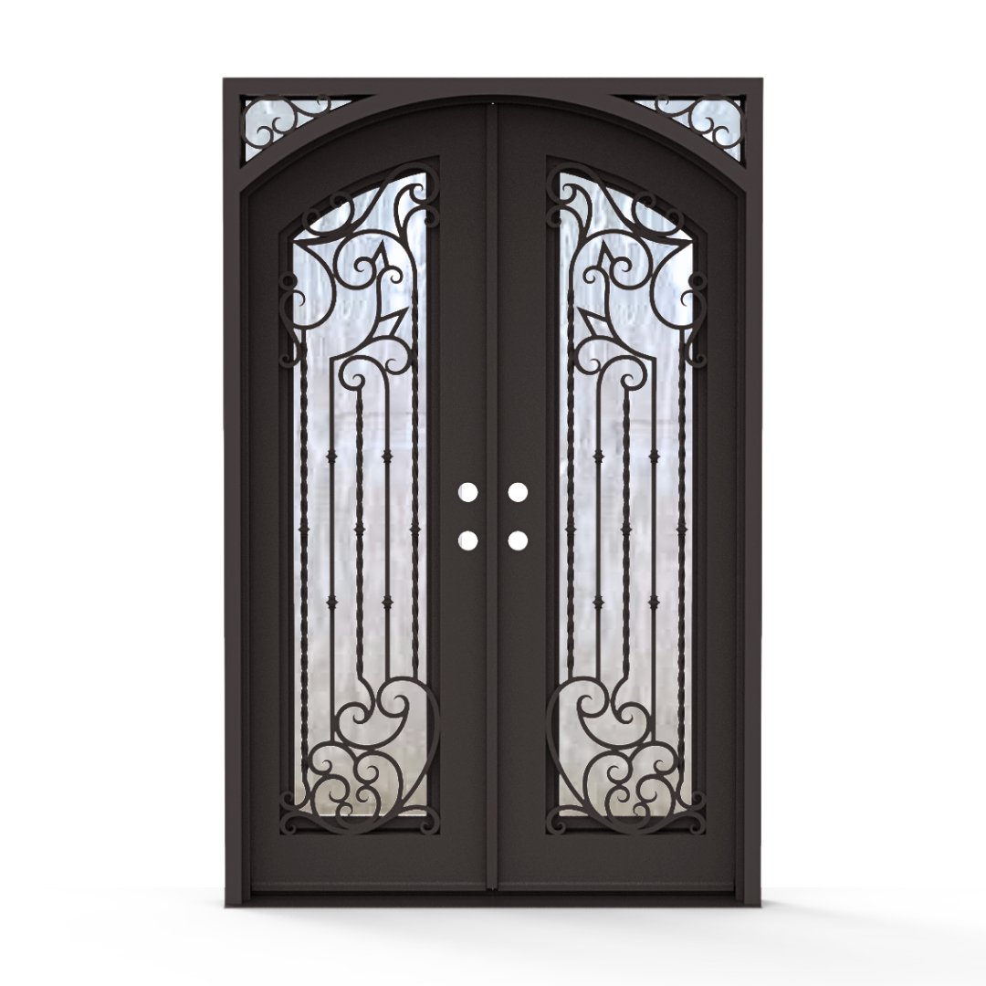 Charles Wrought Iron Double Entry Door with Flemish Privacy Glass