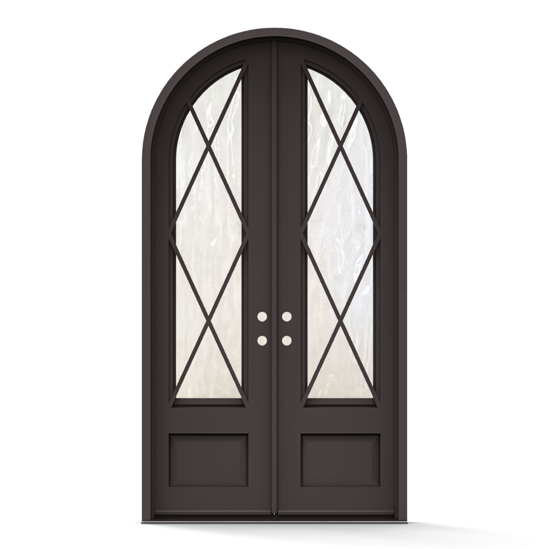 Helena Wrought Iron Double Entry Door with Flemish Privacy Glass