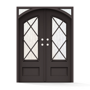 Helena Wrought Iron Double Entry Door with Flemish Privacy Glass