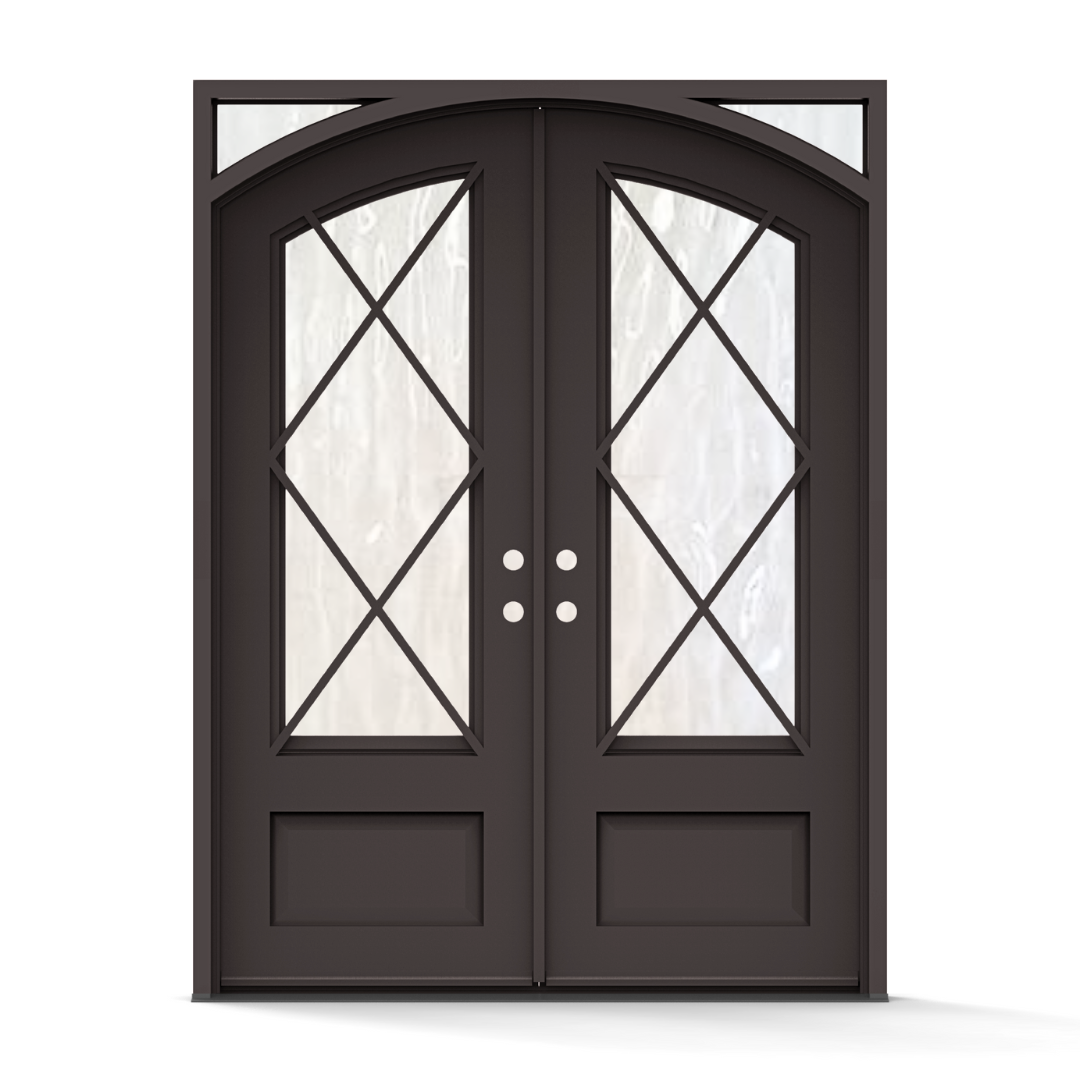 Helena Wrought Iron Double Entry Door with Flemish Privacy Glass