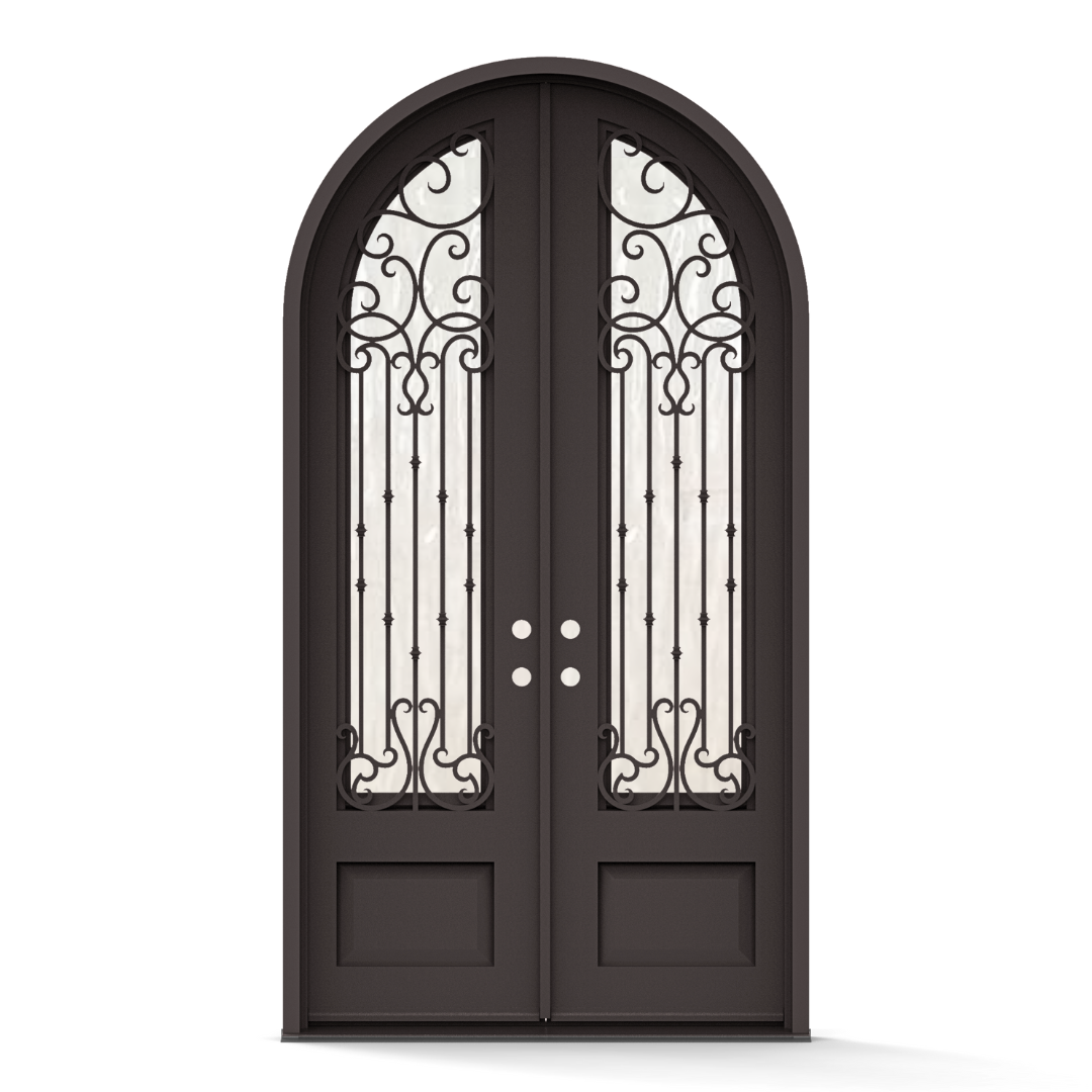 Portland Wrought Iron Double Entry Door with Flemish Privacy Glass