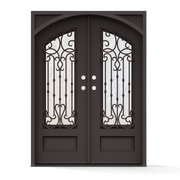 Portland Wrought Iron Double Entry Door with Flemish Privacy Glass