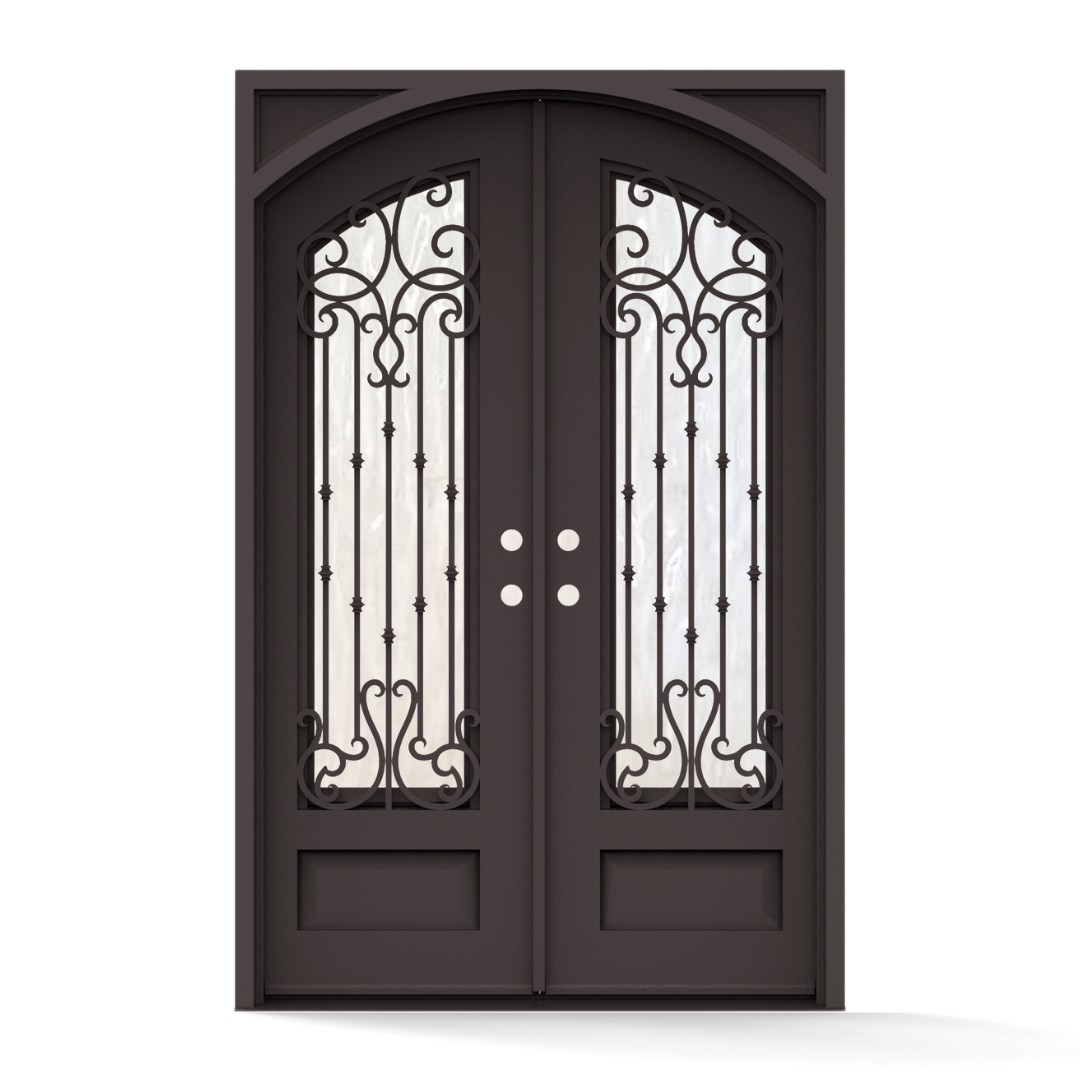 Portland Wrought Iron Double Entry Door with Flemish Privacy Glass