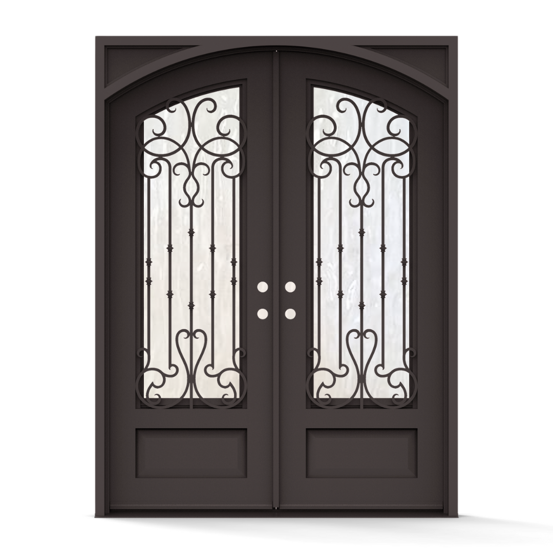 Portland Wrought Iron Double Entry Door with Flemish Privacy Glass