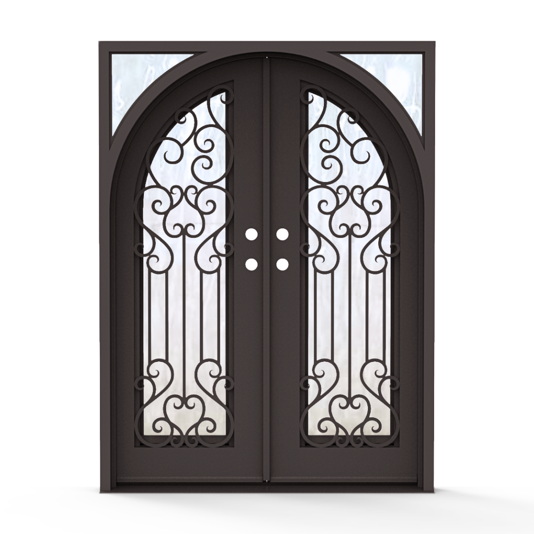 Victoria Wrought Iron Double Entry Door with Flemish Privacy Glass