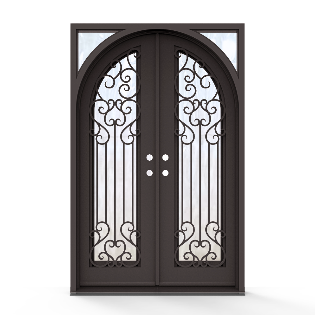 Victoria Wrought Iron Double Entry Door with Flemish Privacy Glass