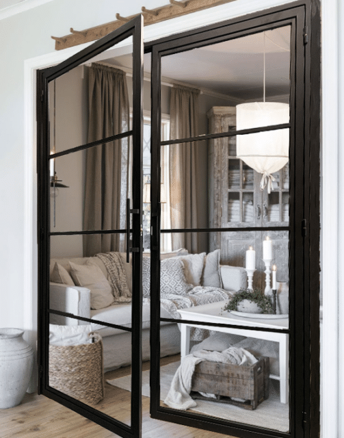 4 Lite Interior Iron Door; Clear Glass