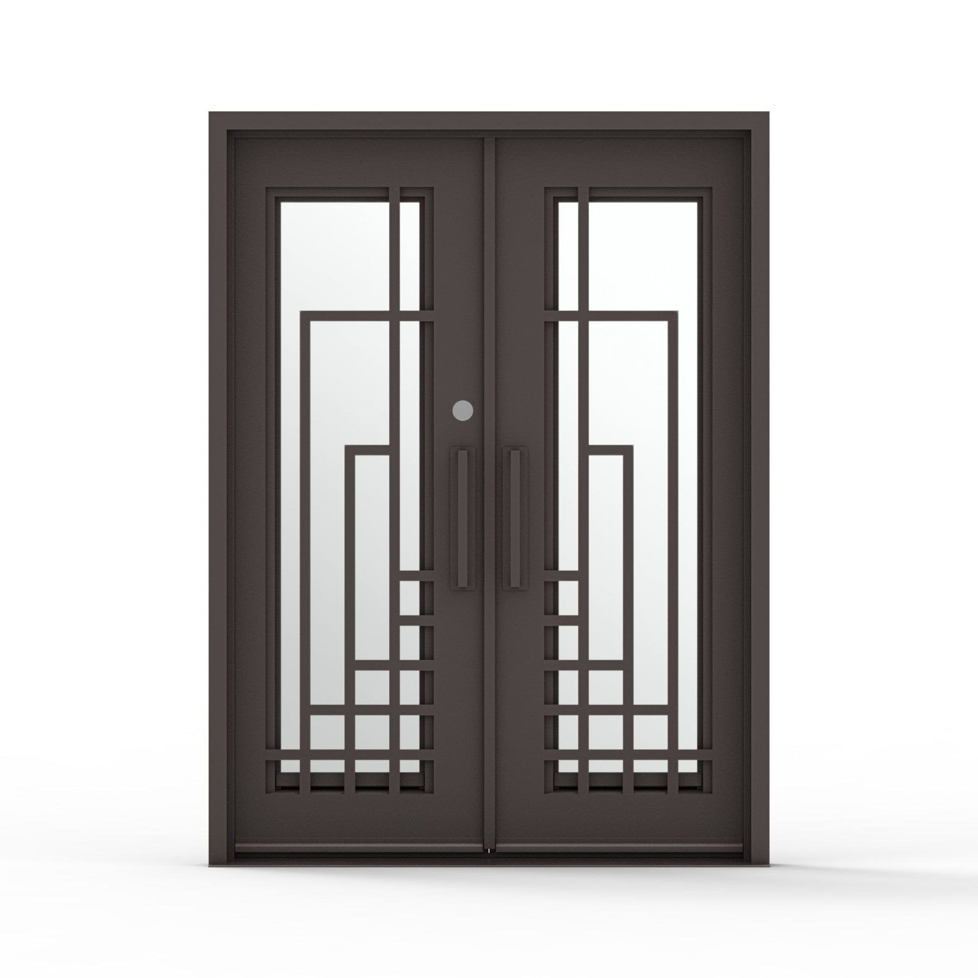 60.5 x 81.5 National wrought iron exterior entry door with mirrored privacy glass and modern bronze finish