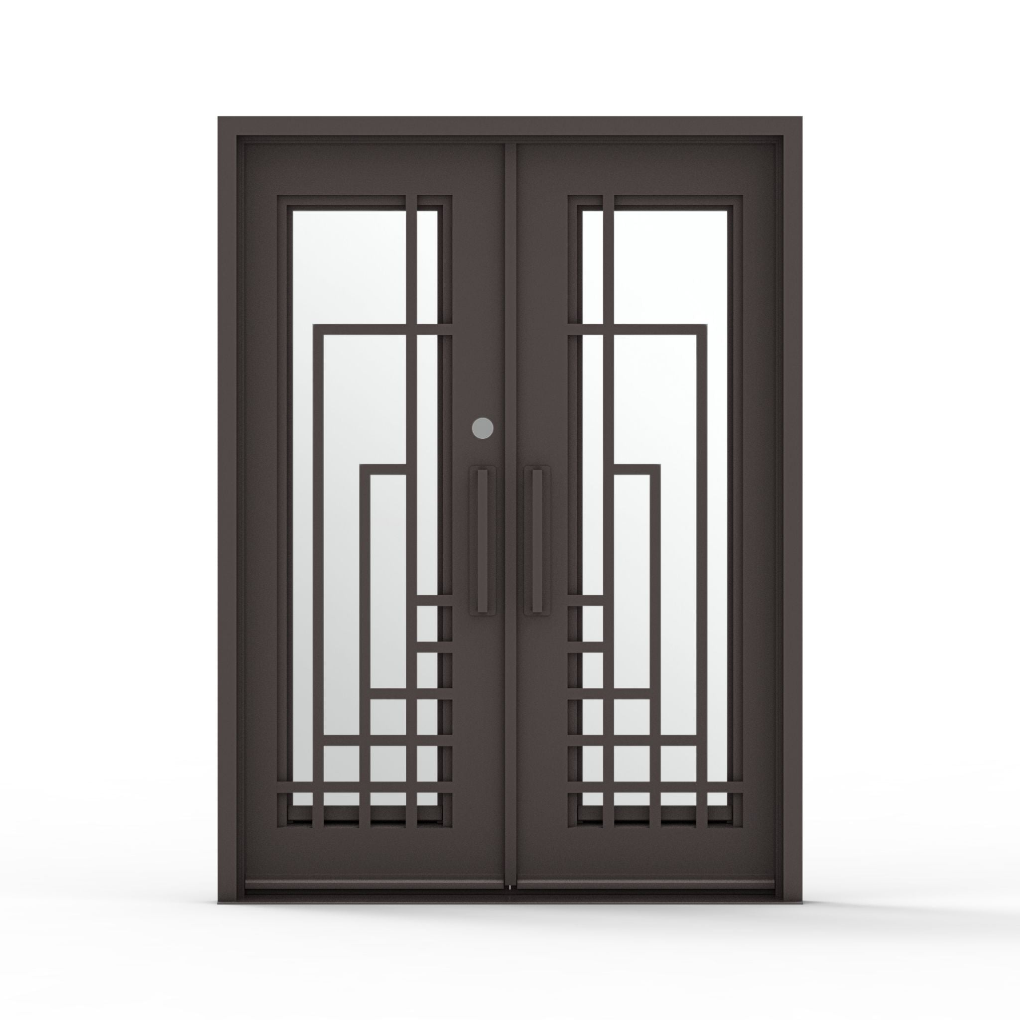 60.5 x 81.5 National wrought iron exterior entry door with mirrored privacy glass and modern bronze finish