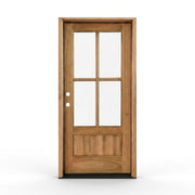 Weathercraft torrefied wood single entry door 36x80 inches, right-hand inswing, natural teak finish with 4-lite clear glass panel and raised bottom panel