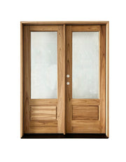 Mahogany double entry door 3/4 angle view with complete weather sealing system front view