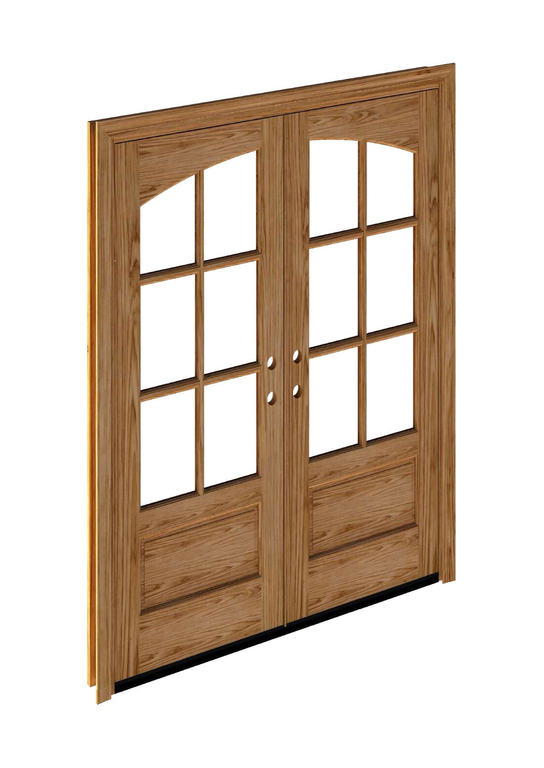 WeatherCraft Torrefied Mahogany 6 Lite Arch Glass Double Entry Door with Flemish Privacy Glass