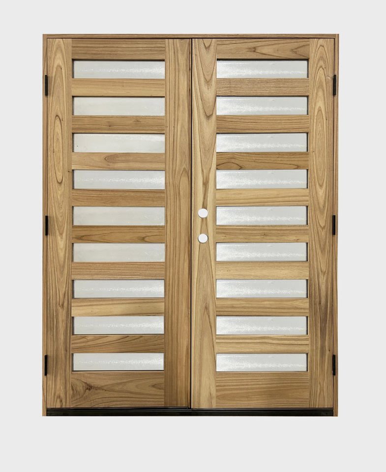 Sahara Series, 9 Lite Thermo-Wood Double Door; Chinchilla Glass; Left Hand Swing; 60.5 in. x 81.5 in. 