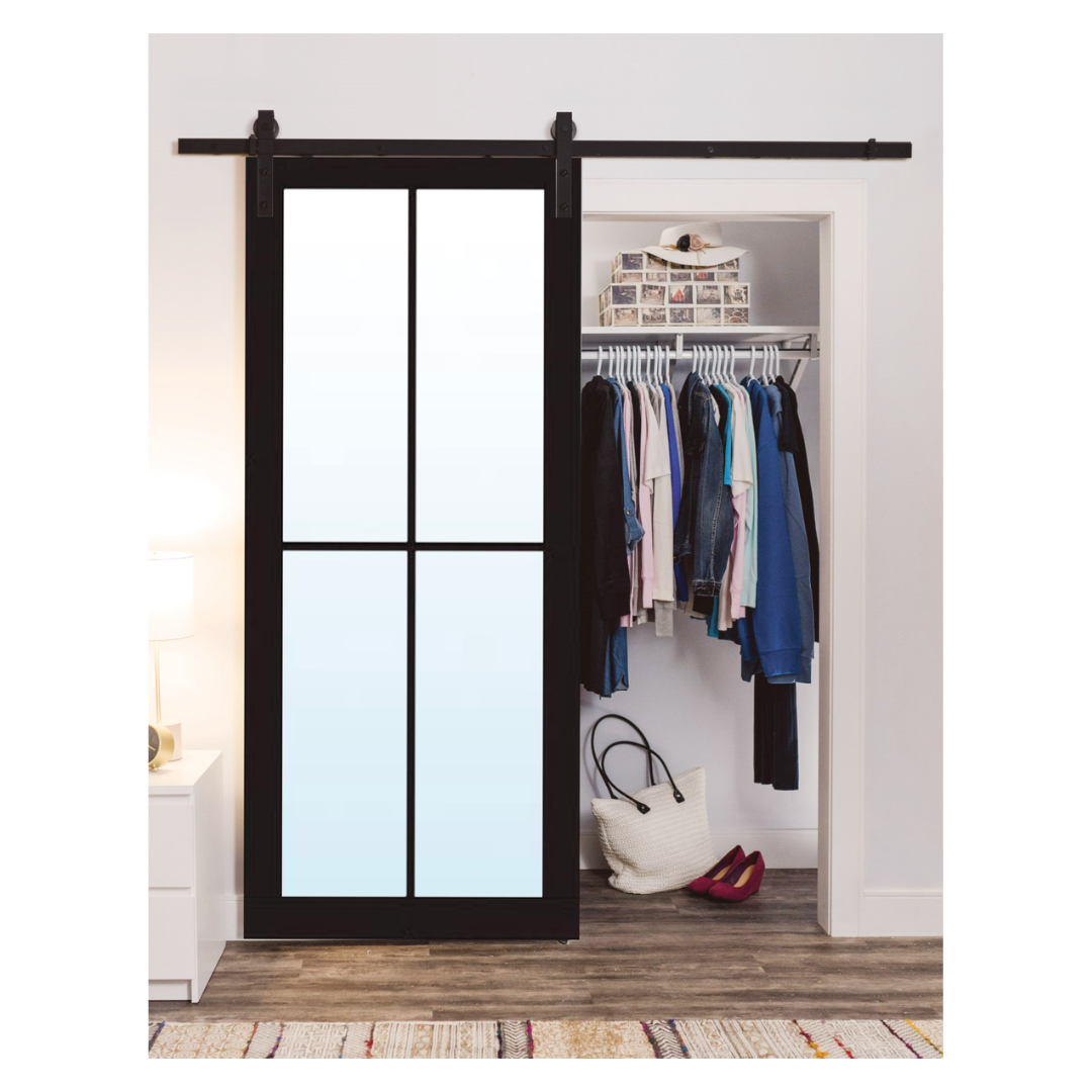 Barn Door, 4 Lite Black Slab; Clear Glass; 42 in. x 84 in.